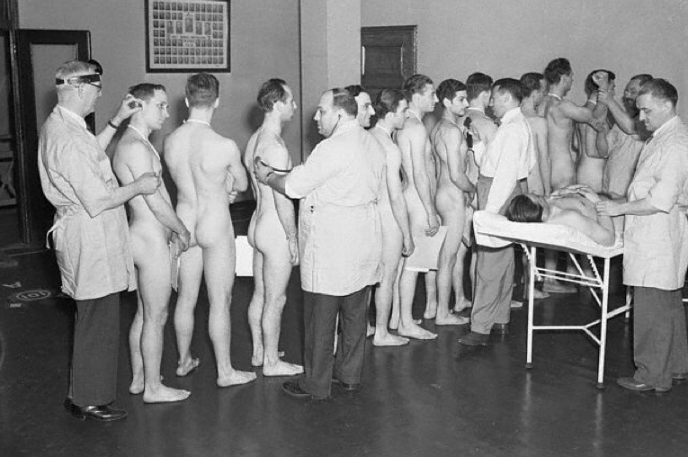 Naked men in school