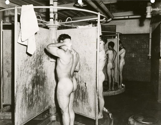 Vintage mens locker room showers