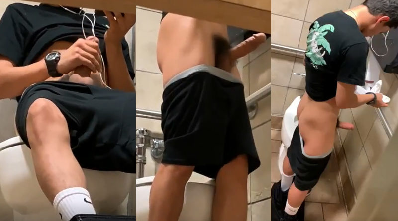Spying friend jerking off at gym`s toilet | My Own Private Locker Room
