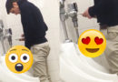 Sexy circumcised lad pissing in the urinals